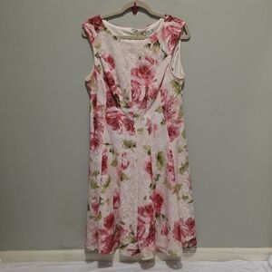 Sandra Darren Floral Midi Dress in Pink and Green